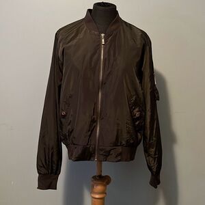 Active USA Women's Green Long Sleeve Full Zip Bomber Jacket